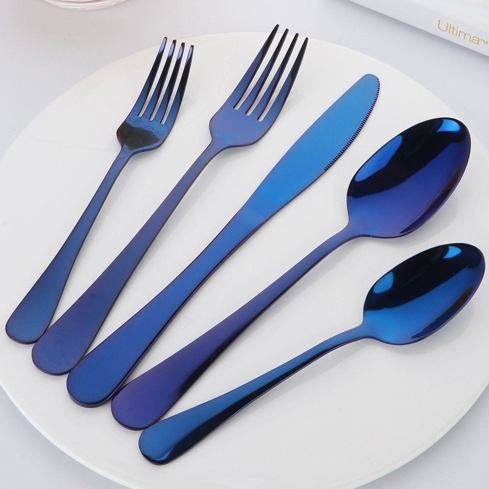 Buyer Star 20 piezas Cuberteria Servir para 4 personas, Cubiertos de acero inoxidable Reutilizable Vajilla para Fiesta de bodas Cocina Restaurante