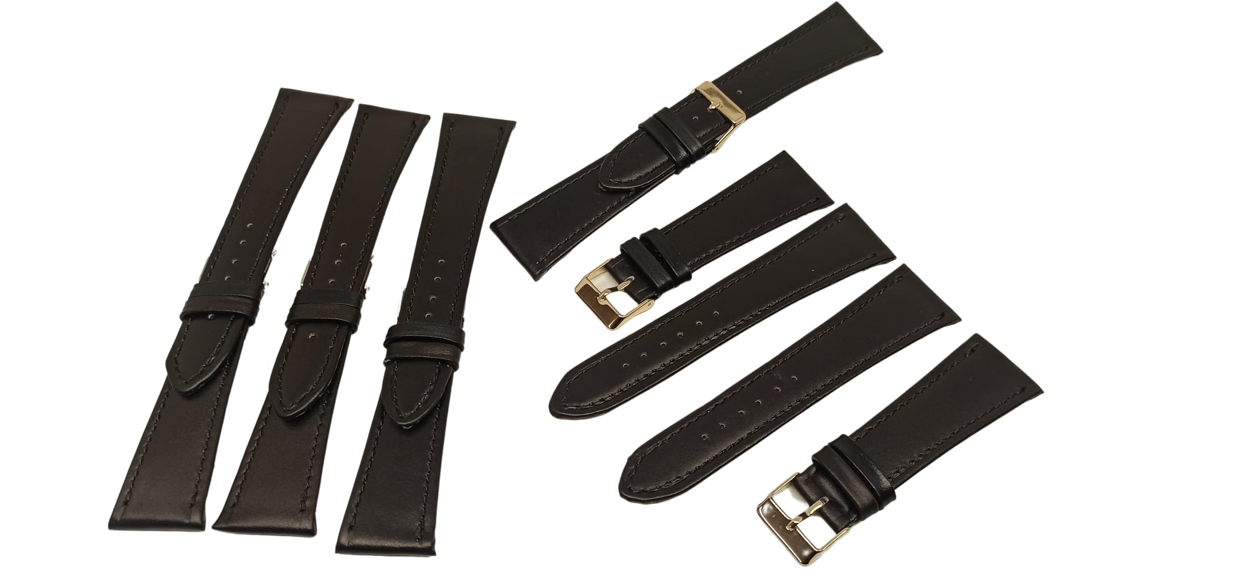 RVC Lot de 6 bracelets en cuir de veau noir en 24mm (Boucles dorées)