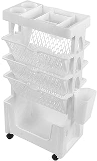 5 Tier Movable Bookshelf Cart, Book Rack Bookcase Book Cart with Wheels and Pen Holder, Utility Organizer Utility Cart Storage Trolley for Office File, Living Room, Home Kitchen
