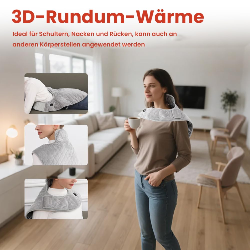 Coussin Chauffant Sans Fil Portatif avec Batterie 16000mAh, 3 Températures & Arrêt Automatique pour Cervicales et Épaules