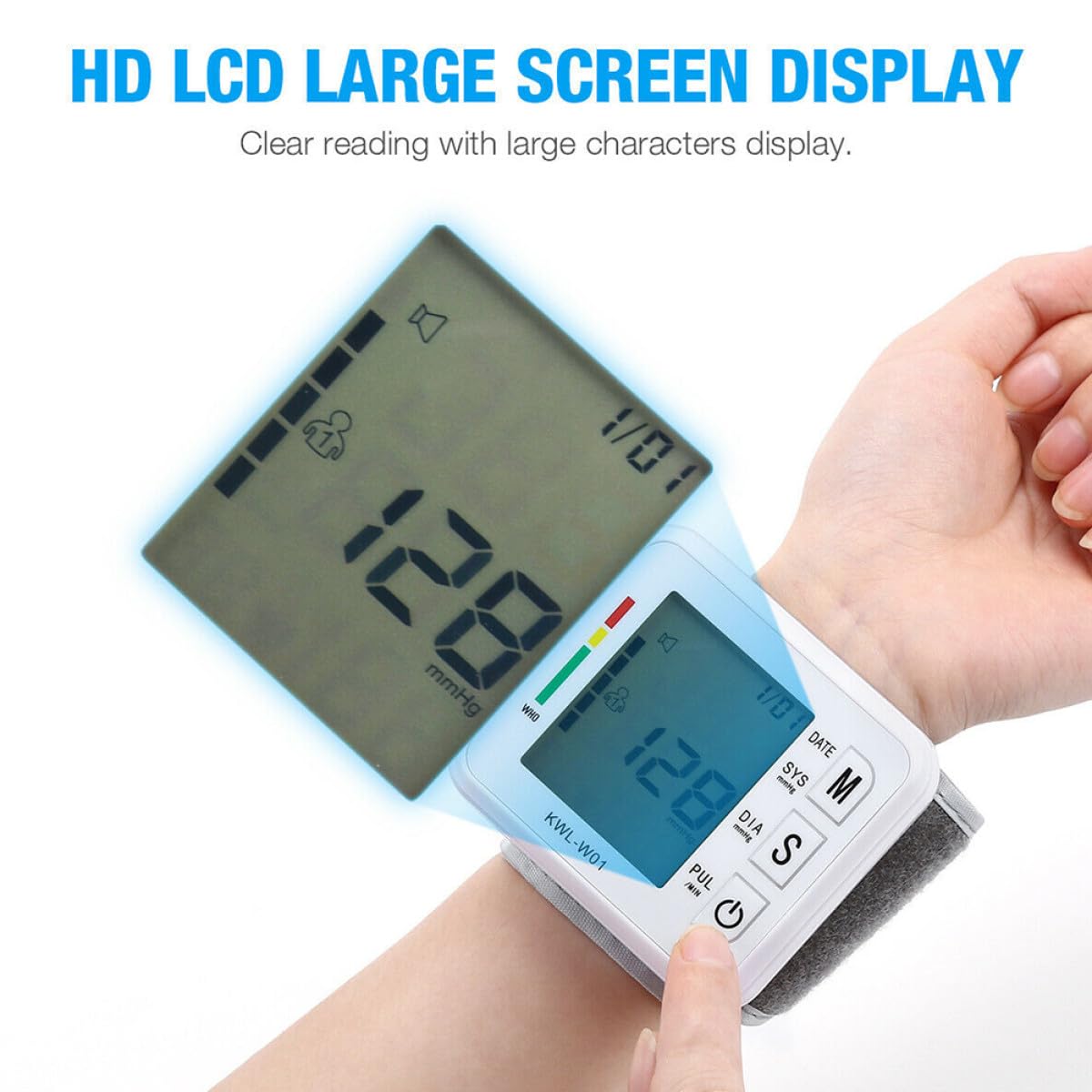 TEHAUX Misuratore Automatica da Lcd e Pressione di Display Polso Digitale Compressione Materiale Abs Monitoraggio per Uso Domestico Quotidiano
