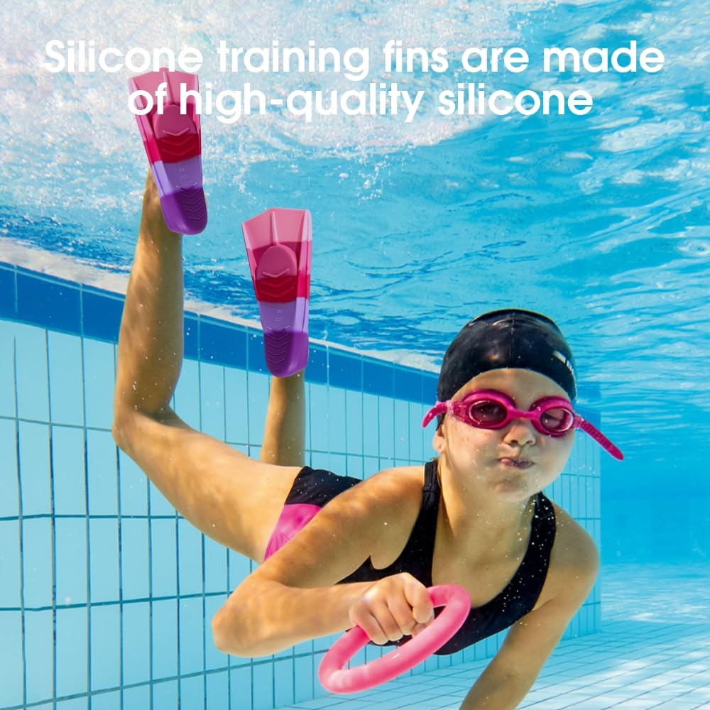 Pinne da Nuoto per Bambini, Pinne da Allenamento per Nuoto in Silicone Pinne Corte Arcobaleno Light Fins per Snorkeling Immersioni per Ragazzi e Ragazze, XXS (27-29 EU)