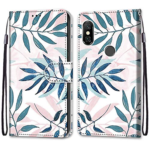 Custodia Compatible con Xiaomi Redmi Note 7 - Pittura Colorata Portafoglio PU Tinta Unita Cordino Caso Libro Antiurto Flip Cover per Note 7 DKS -Foglia pelle