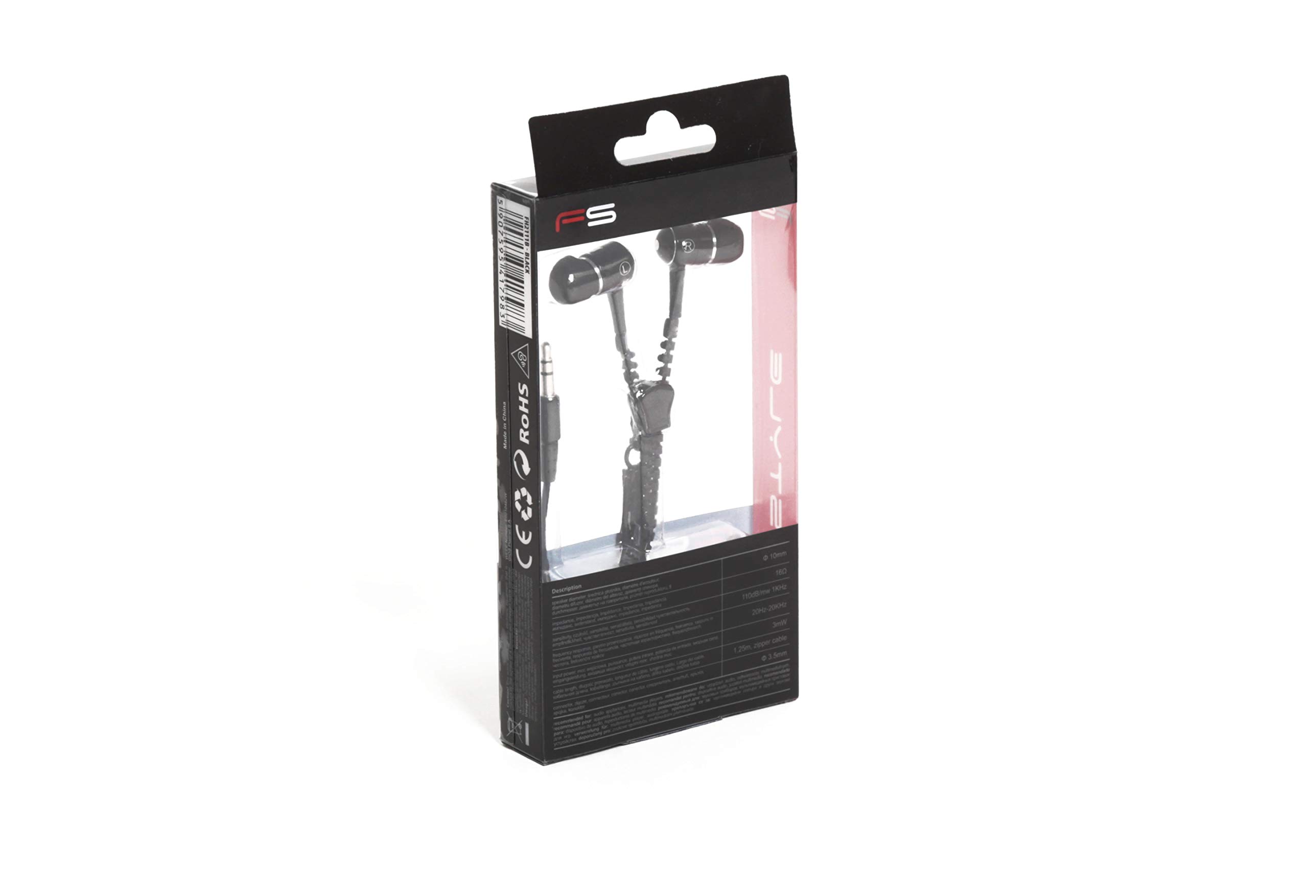 Freestyle - Auricolari stereo universali con chiusura a scatto, jack da 3,5 mm, cavo da 1,25 m, colore: Nero