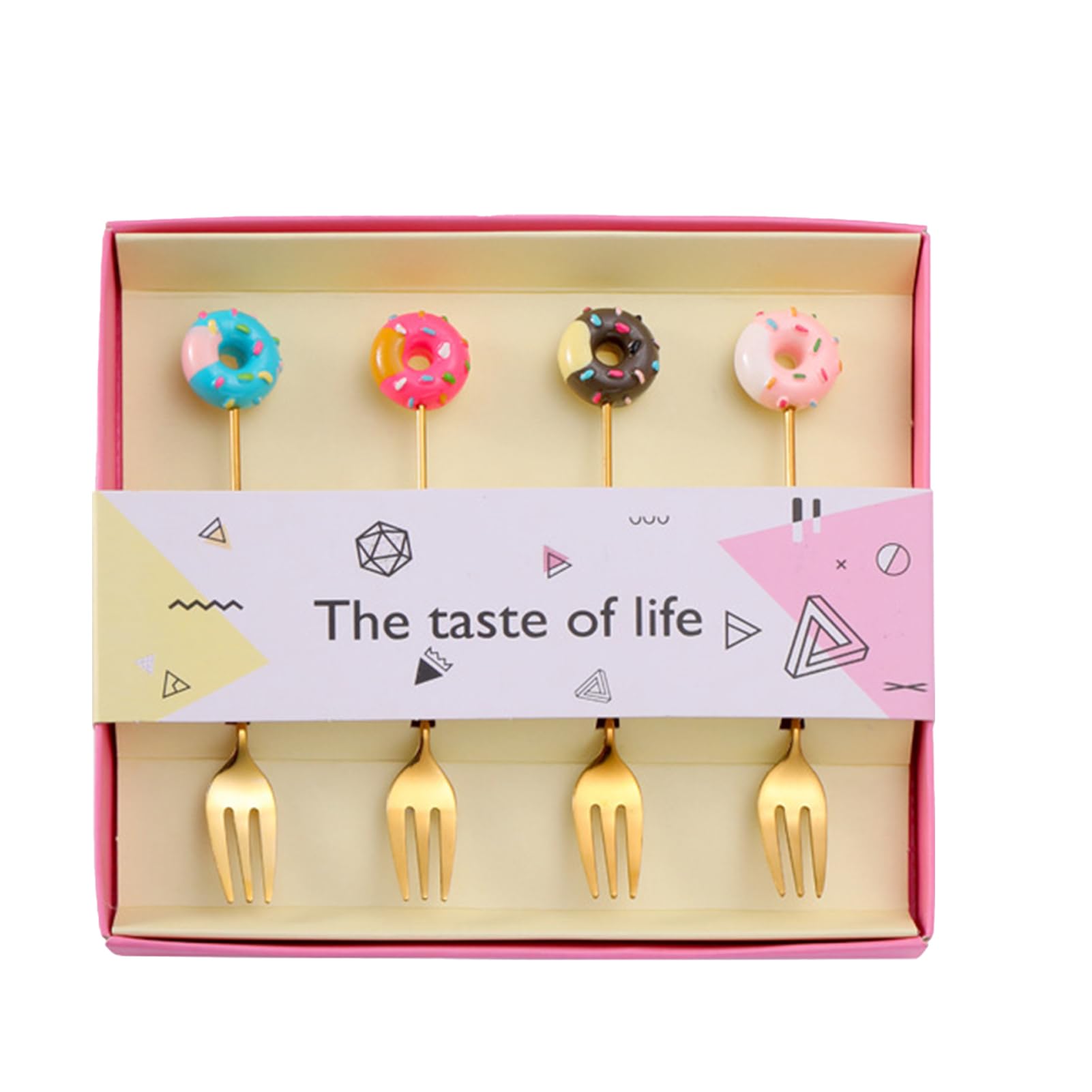 Hunya 4Pcs Gold Forks Stainless Steel Dessert Forks And Spoons Set, Pastry Forks, Cake Forks, Soup Spoons, Cute Donut Coffee Spoons, Tea Spoons, Cake Forks For Stirring Sugar Tea Dessert For