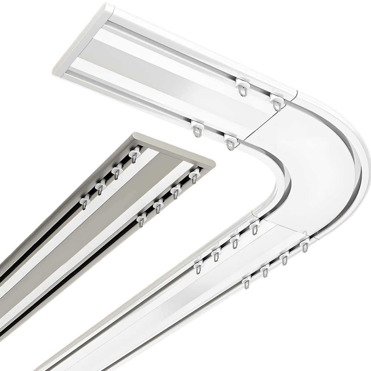 Barre de douche incurvée à double rail ultra fine pour séparateur de pièce – Blanc 900 cm (6 x 150 cm) – Parfait pour salles de bains et espaces