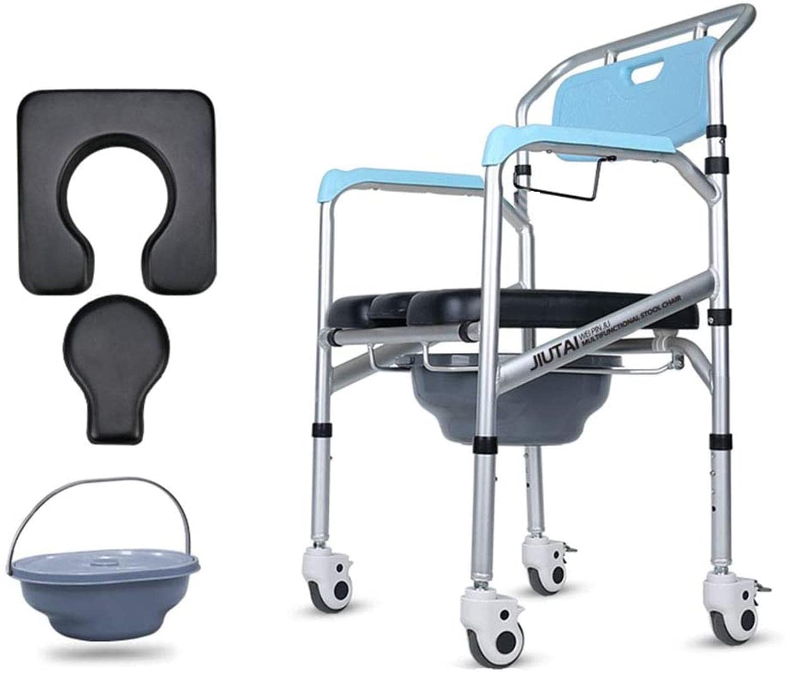 Buy MWKL Upgraded Wheeled Commode/Shower Chair, Height Adjustable, Portable Folding Personal
