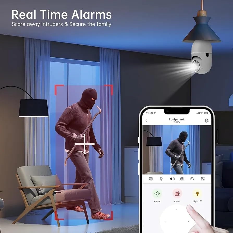 Image of Light Bulb Wireless IP WiFi 360 Camera | 1080p WiFi Panoramic Mini Lamp IR CCTV | Home Security Light Bulb Wireless Camera for Use in Home, Office & Shops