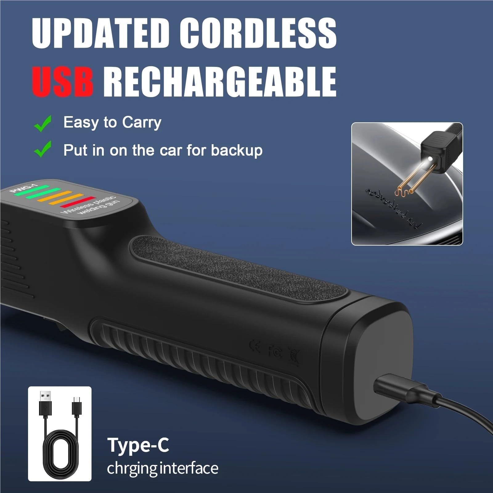 Plástico Soldadura Máquina Máquina de soldadura para reparación parachoques coche, soldadora plástico recargable con batería, grapadora caliente, PWG-1Welder