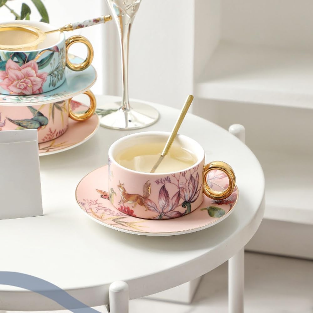 Kaffeetassen und Espressotassen, Keramik-Teetassen-Set, stapelbare Kaffeetassen und Untertassen im 4er-Set