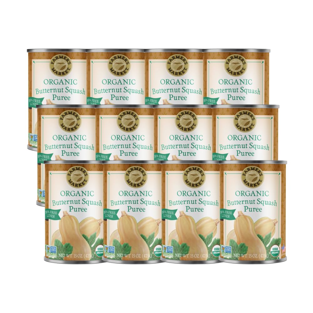 Farmer's Market Foods Organic Butternut Squash Puree, Kosher, USDA Certified Organic, Gluten Free & Non-GMO, 15 Ounce (Pack of 12)USDA Organic
