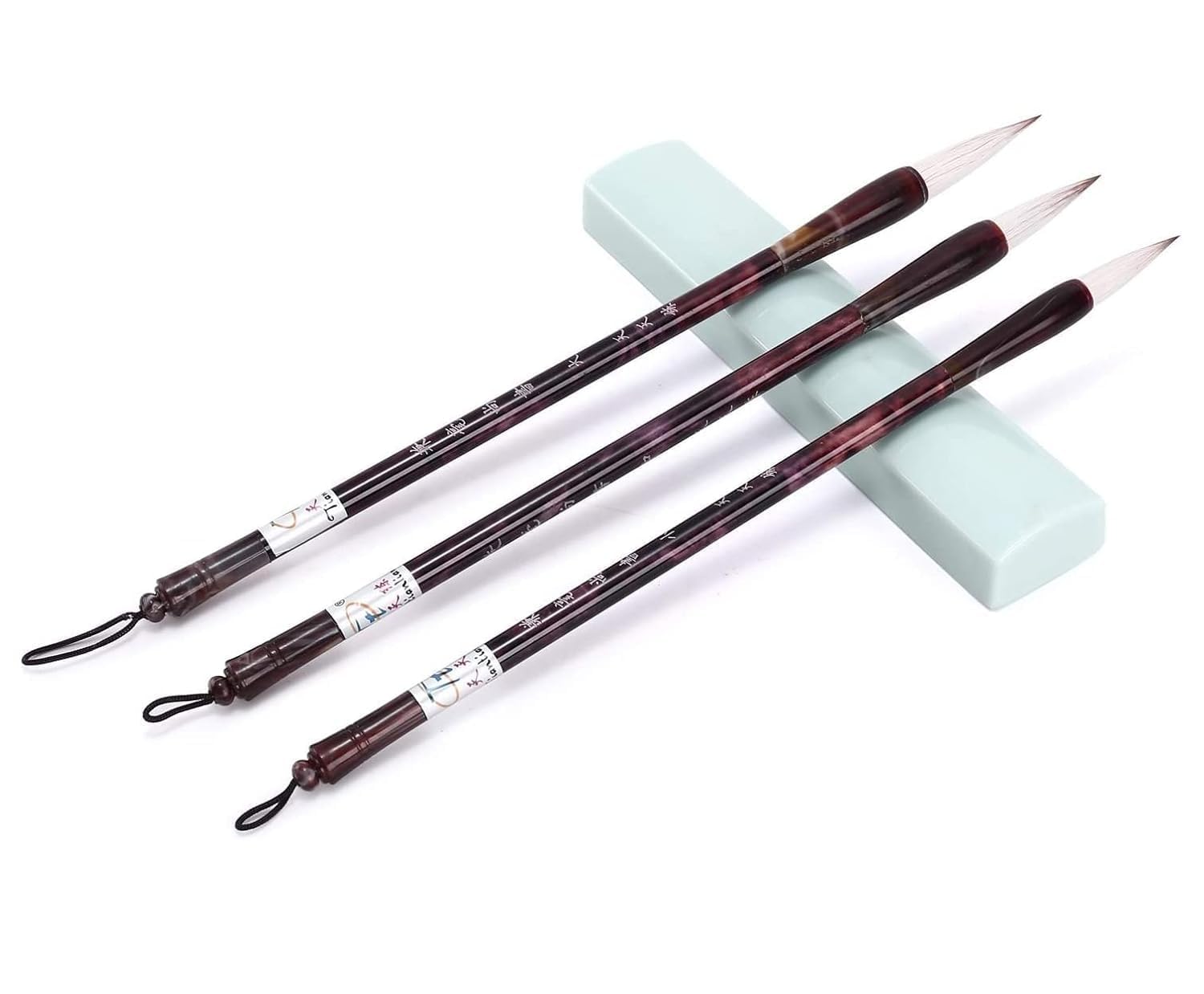 KRAFTMASTERS®3Pcs/Set Chinese Calligraphy Brush Kanji Japanese Art Sumi Writing Painting Drawing Practicing Brush Set for Students&Beginners,Small,Medium,Large Sizes,Multicolor