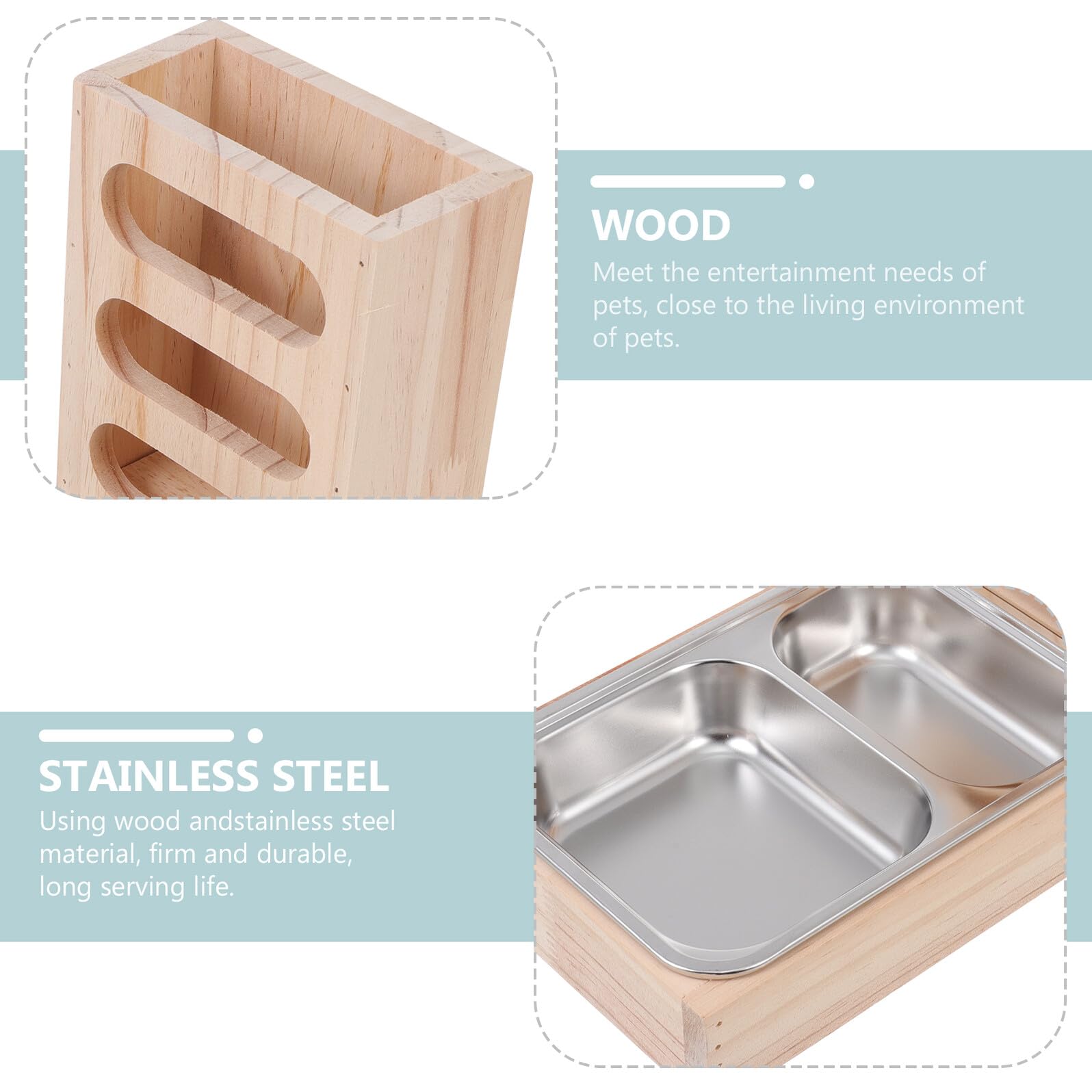 DOITOOL Râtelier pour Lapin Fond Plat en Bois et Acier Inoxydable 2-en-1 Mangeoire Solide et Stable pour Cage à Lapin
