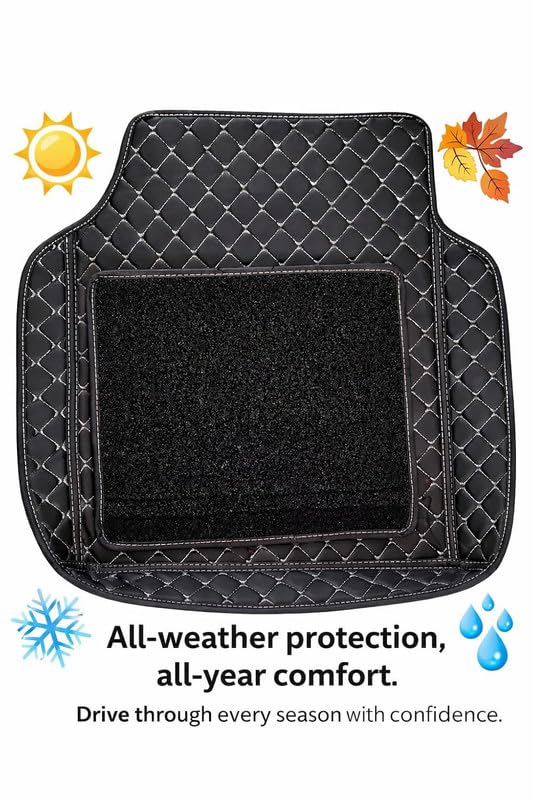Image of CYRERUniversal Car 7D Floor Mats for 5-Seater Cars | Premium PU Leatherette Car Foot Mats | Anti-Skid, Waterproof, Easy to Clean | Silver Black | Set of 3