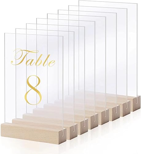 Miniatura 1 de Hojas acrílicas con soportes de madera, letrero acrílico transparente en blanco para manualidades, números de mesa de acrílico para bodas, placa