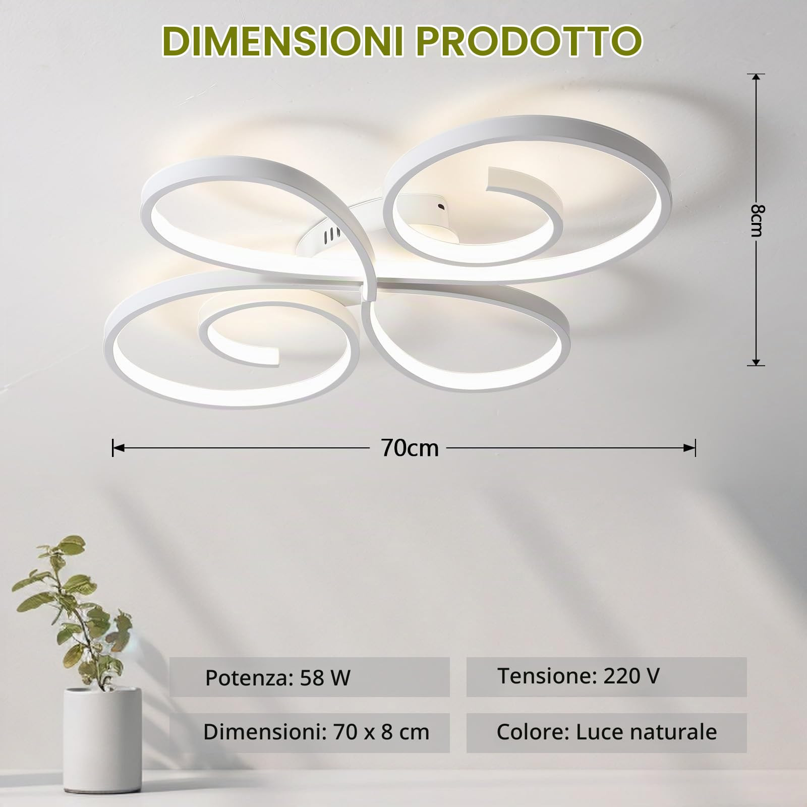 Lampadario Salotto Moderna Telecomando e App,Plafoniera Led Creativa da 58w a Forma di Fiore, Plafoniera Intelligente con Dimmerabile E Timer,Per Soggiorno,Camera Da Letto,Cucina