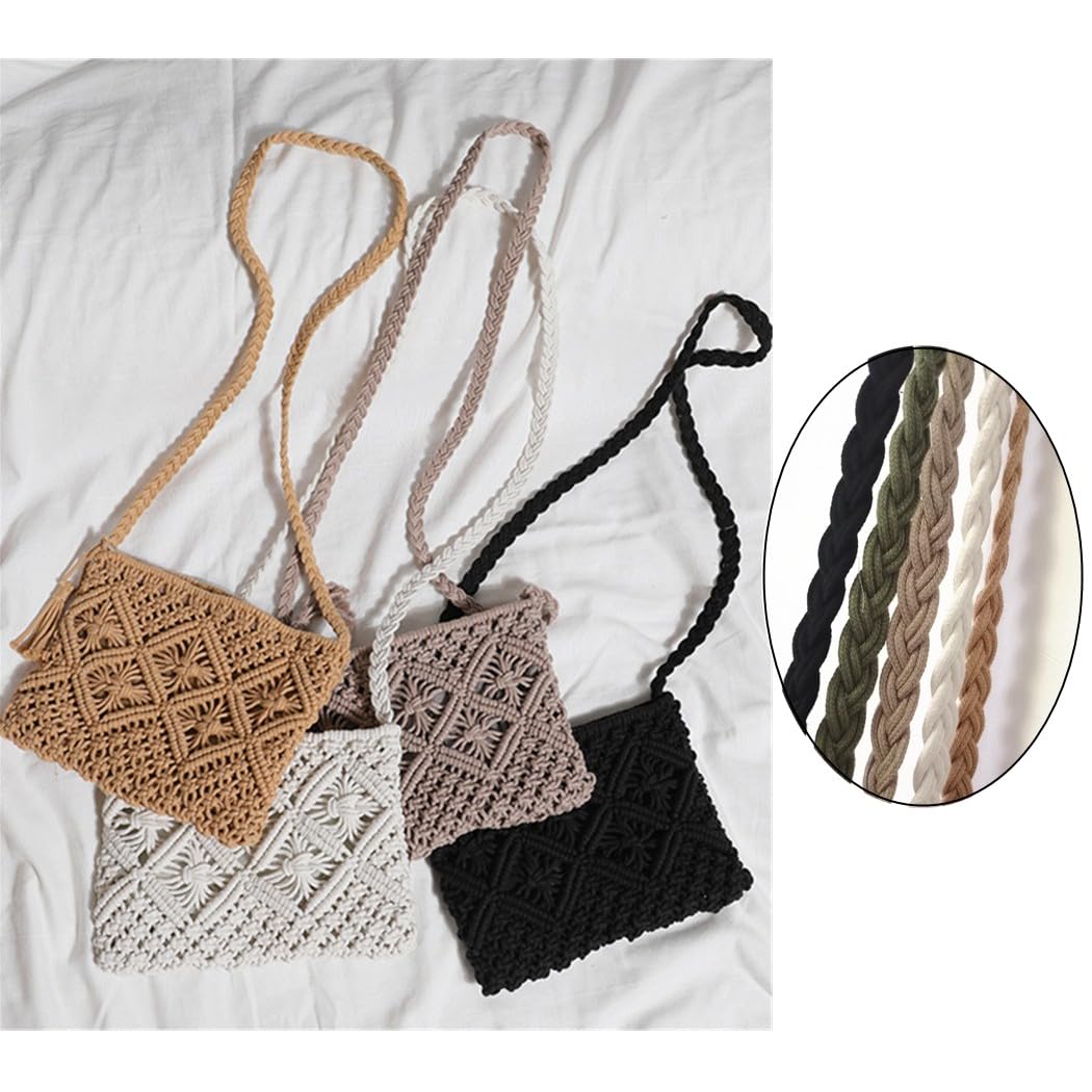 oukesin Borsa a tracolla da spiaggia estiva in nappa fatta a mano in macramè di cotone da donna, 041Nero