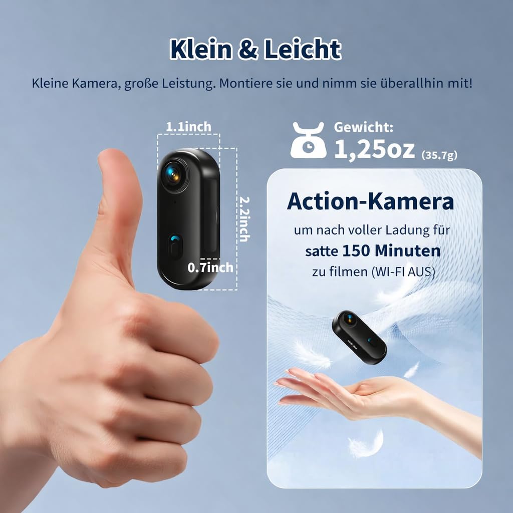 Action Cam 4K Mini Bodycam WLAN Magnetische Mini Körperkamera Ultra HD, POV Kopfkamera mit App, 360° Drehclip, IPX5 Wasserdicht, Dashcam Motorrad Fahrrad Helmkamera für Vlog Haustiere Sport Camera