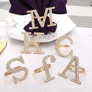 6 Pieces Name Letter A to Z Diamond Napkin Rings, Napkin Holders Buckles for Wedding, Dinner Party, Table Decorations (Letter C)