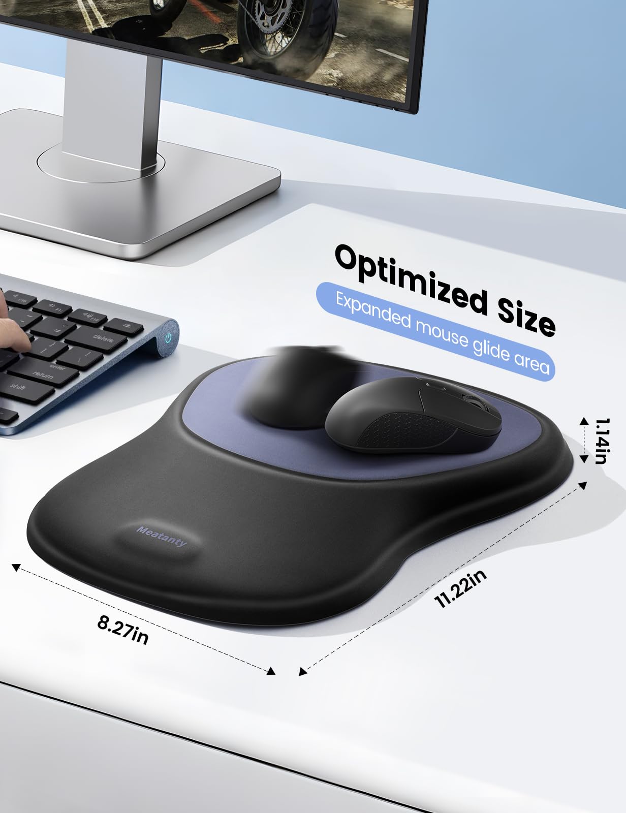 Meatanty Tapis de souris ergonomique avec coussinet en gel et repose-poignet antidérapant