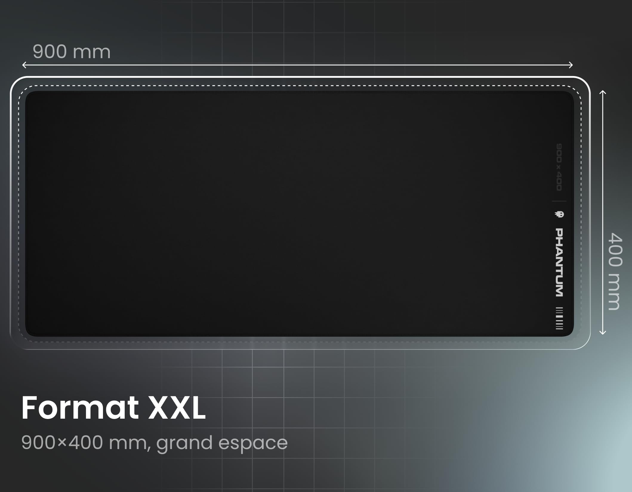 Phantum Gamma Edition - Alfombrilla de ratón para juegos XXL con superficie de microfibra para deslizamiento y rendimiento (Dark)
