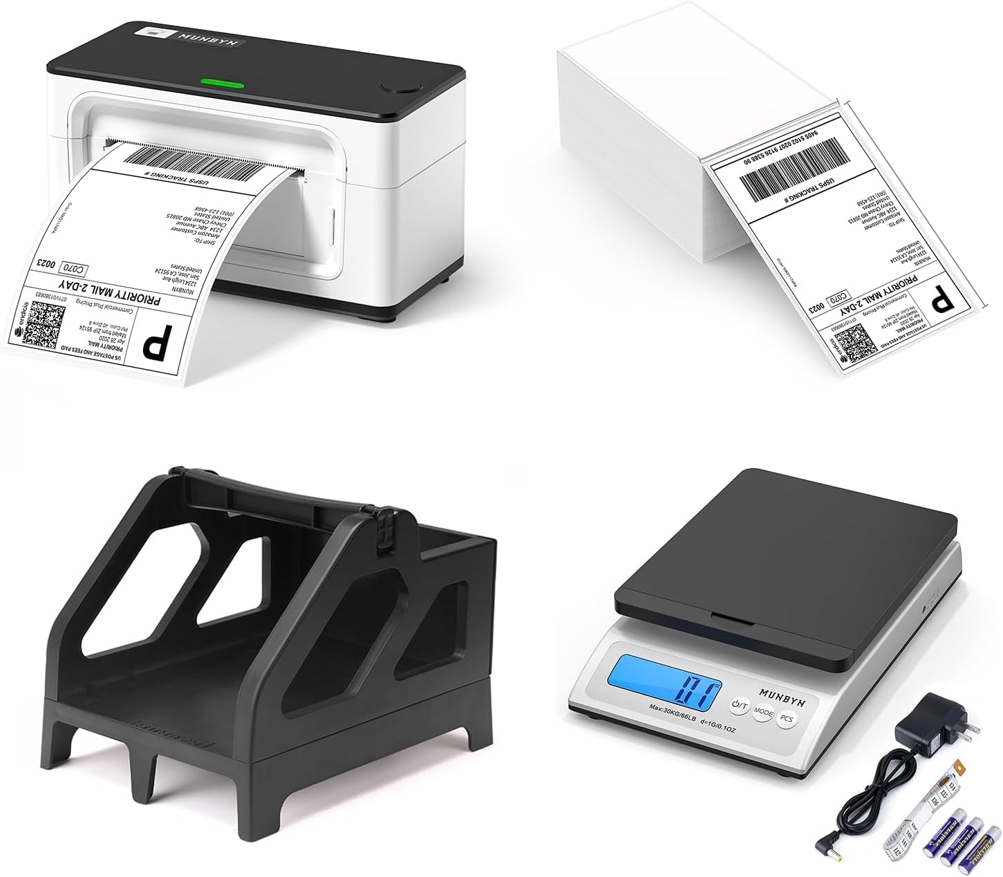 RealWriter 941 Shipping Label Printer 4x6 Label Printer for Shipping Packages+Thermal Direct Shipping Label (Pack of 500 4x6 Fan-Fold Labels)+Shipping Label Holder+Shipping Scale, Accurate 66lb/0.1oz