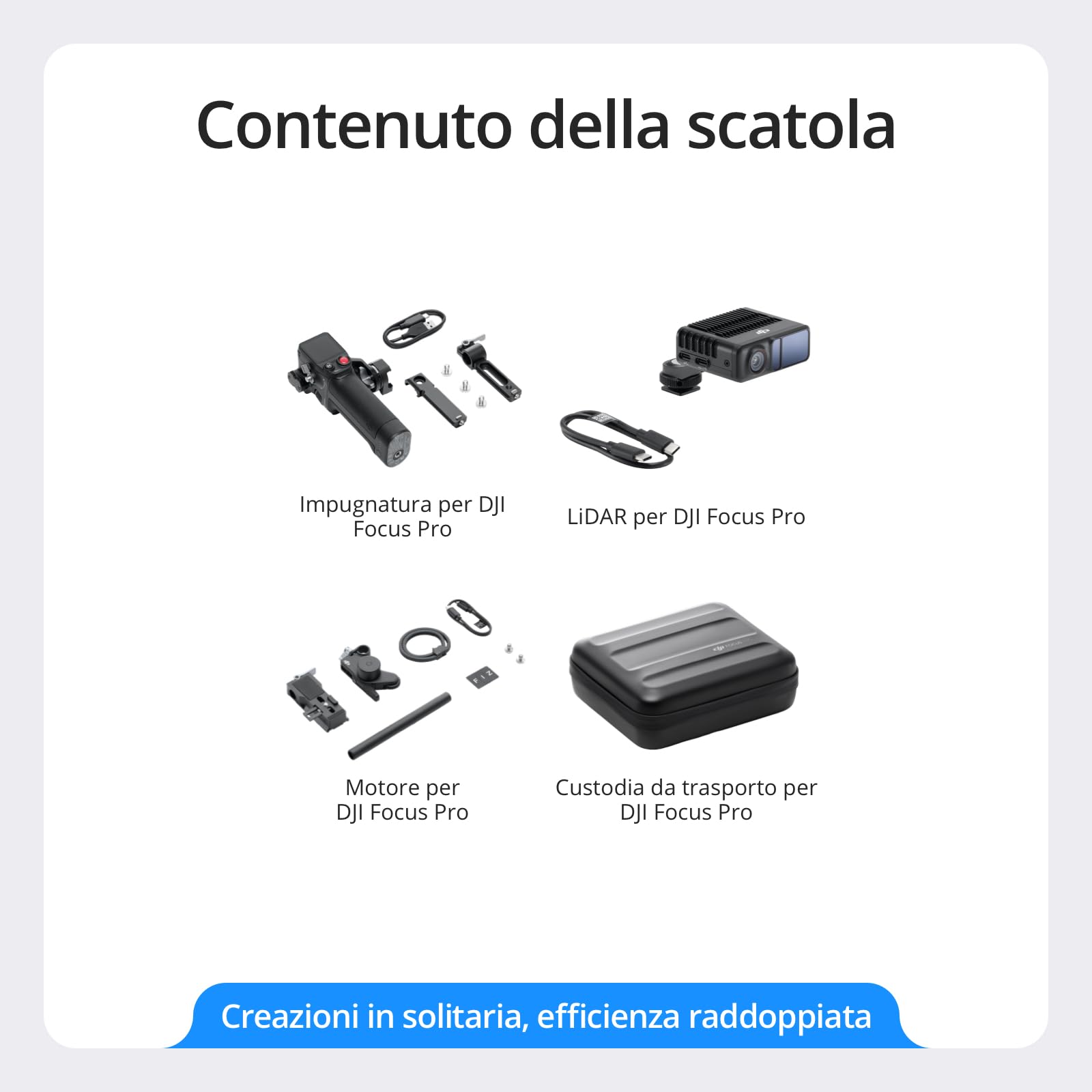 DJI Focus Pro Creator Combo, Controllo degli obiettivi AMF, Messa a fuoco fino a 20 m, 76.800 Punti di distanza ‌LiDAR, Riconoscimento tramite IA, Controllo dell'obiettivo FIZ, Unità manuale