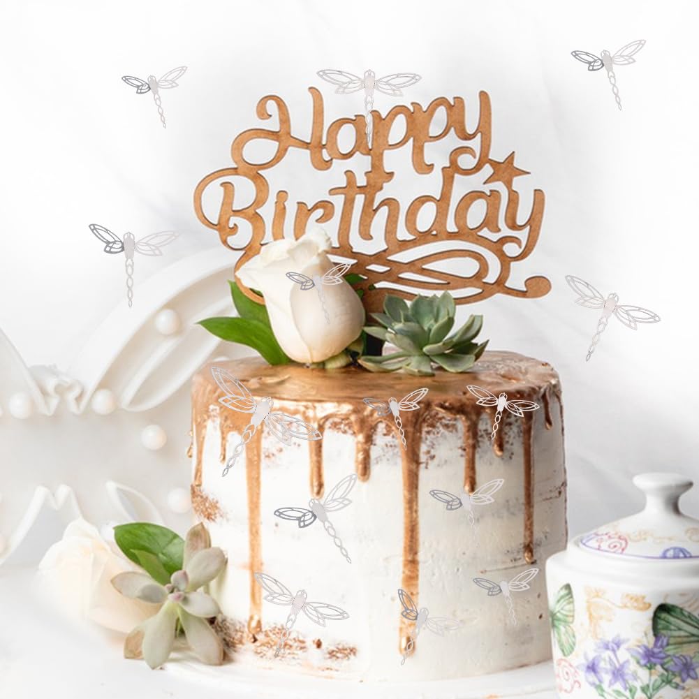 GORGECRAFT 60Pcs 3 Sizes Dragonfly Wall Decor Silver Paper 3D Dragonflies Garden Art Mural Wall Stickers Indoor Outdoor Fence Hanging Decorations for Nursery Home Living Room Flowers Cake Party Window - Image 3