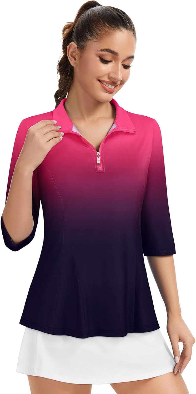 Misyula Style Womens Golf Polo Shirts 3/4 Sleeve Quarter Zip Pullover Dry Fit Tennis Workout Tops S-2XL - Image 6