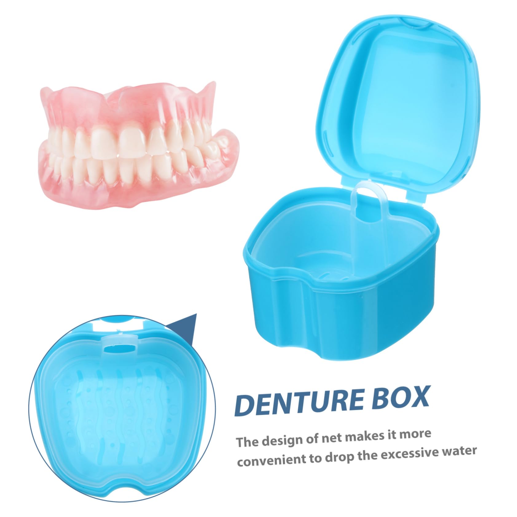 PartyKindom Contenitore Dentiere Blu in Pp con Pulizia Apparecchio Ortodontico, Cestello Risciacquo e Rete Appesa, per Asciugare e Trasportare Protesi Dentarie in Stile Europeo