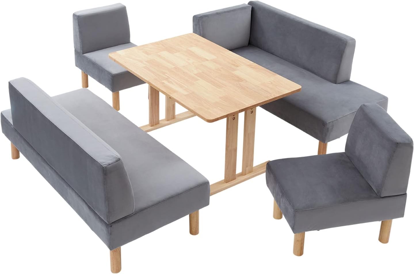 LOWYA Dining Table Set Dining Set Sofa 5 Piece Velvet Grey