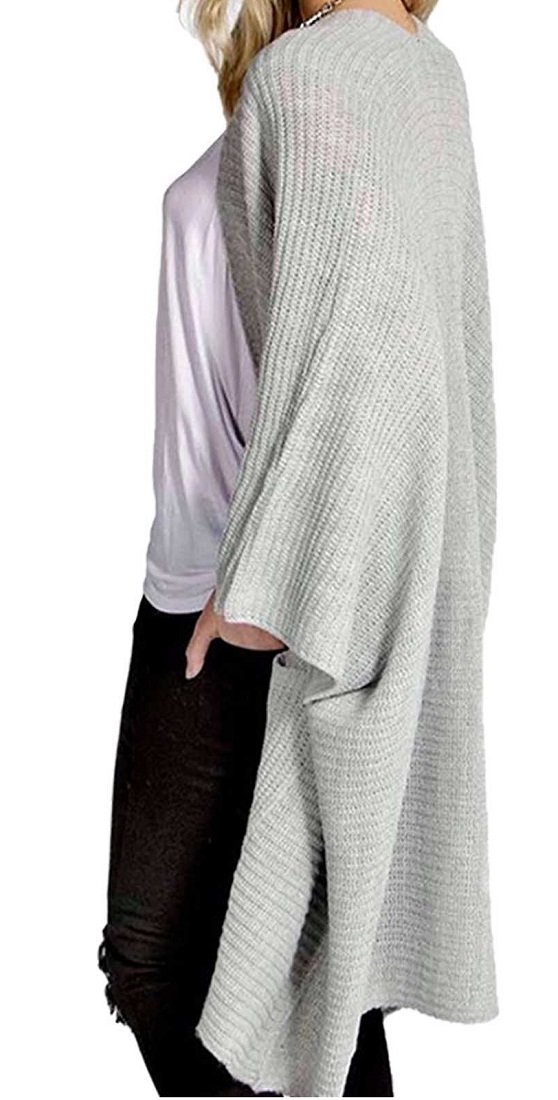 Crazy Girls Girls Grey Crazy Womens Chunky Knitted Baggy Oversized Pocket Long Jumpers Cardigans Cape (20-22, )