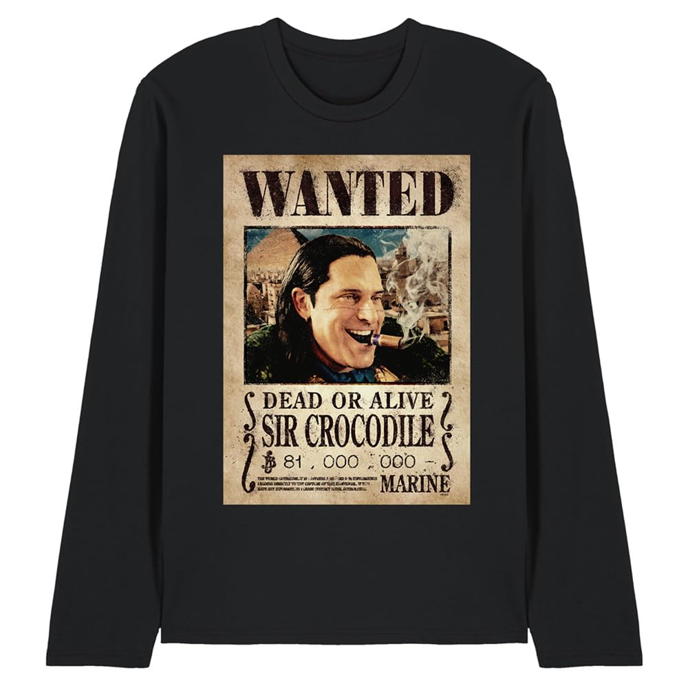 One Piece Sir Crocodile Pirate Wanted Poster Unisex Long Sleeve T-Shirt, Black, Medium