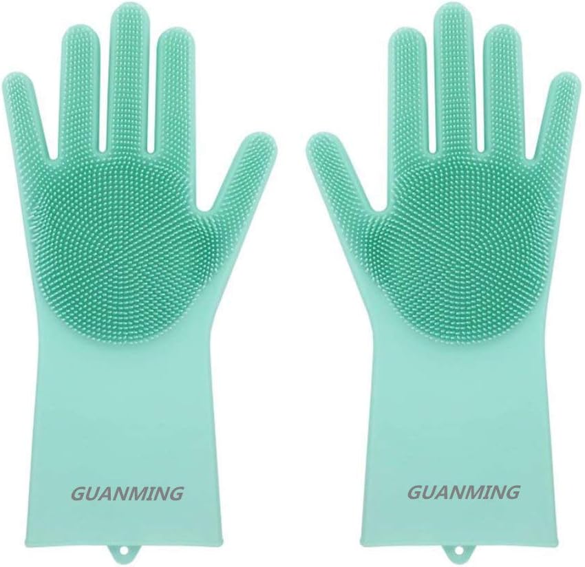 Magic Silicone Gloves with Wash Scrubber,Reusable Brush Gloves,Heat Resistant,Multipurpose Cleaning Gloves for Kitchen, Bed Room, Bathroom,Washing The Car,1 Pair (Green)