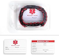 Vista 20 de Pulsera de alerta médica Paracord para hombres y mujeres Pulsera de identificación médica de acero inoxidable con hebillas de liberación lateral