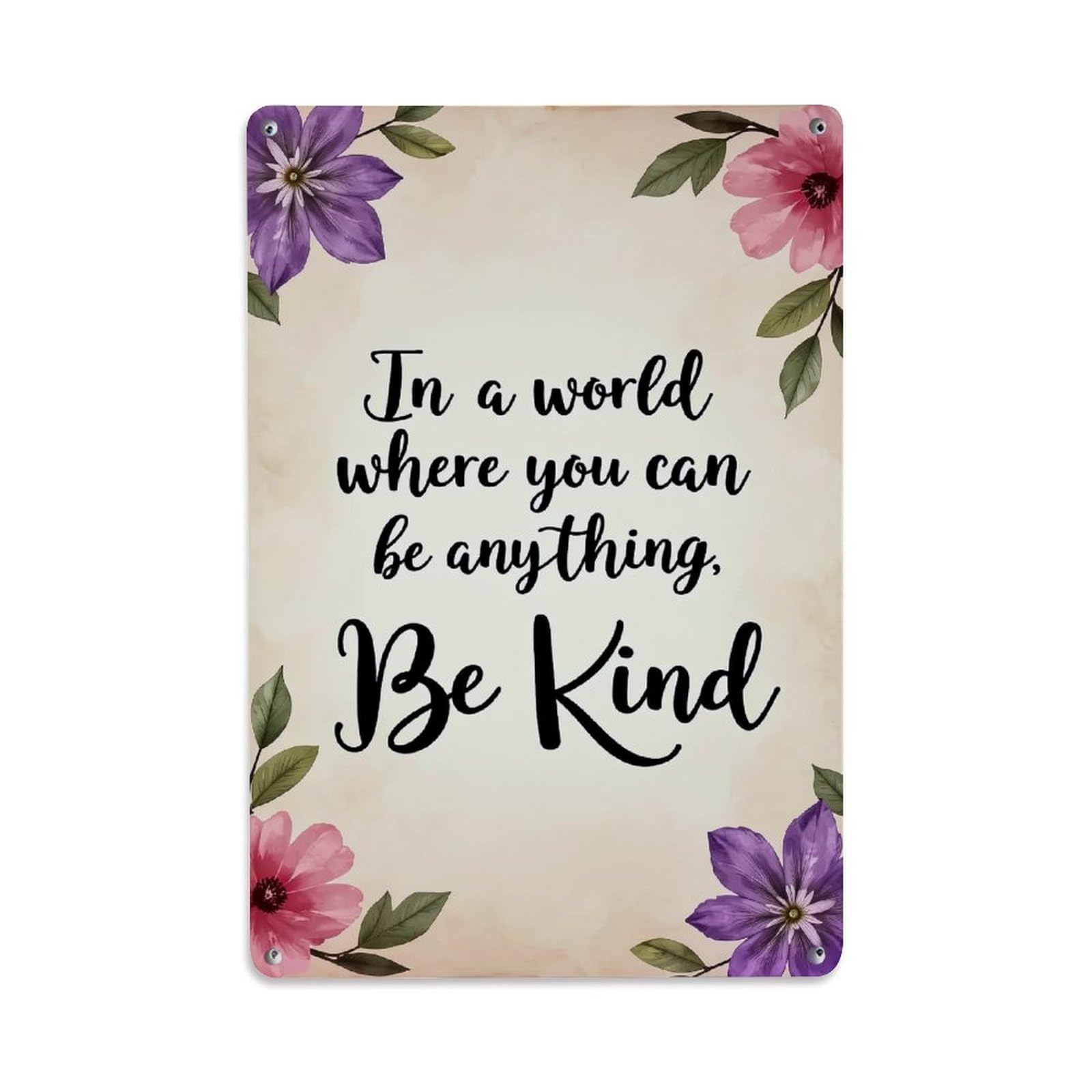 Nestemfo Vintage In A World Be Kind Floral Tin Sign Metal Sign, Living Room,Bar, Home, Bedroom Wall Decor,Retro Metal Poster 8X12 Inches