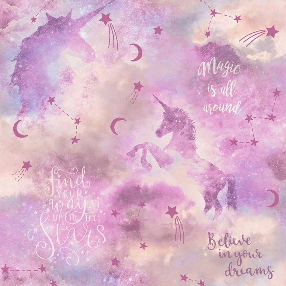 Yöl Pink Glitter Unicorn Wallpaper Blush Stars Shimmer Typography Vinyl