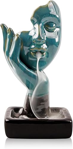 YYW Quemador de incienso en cascada con 20 conos de incienso y 30 varillas de incienso, cascada de reflujo hecho a mano de cerámica para contemplar