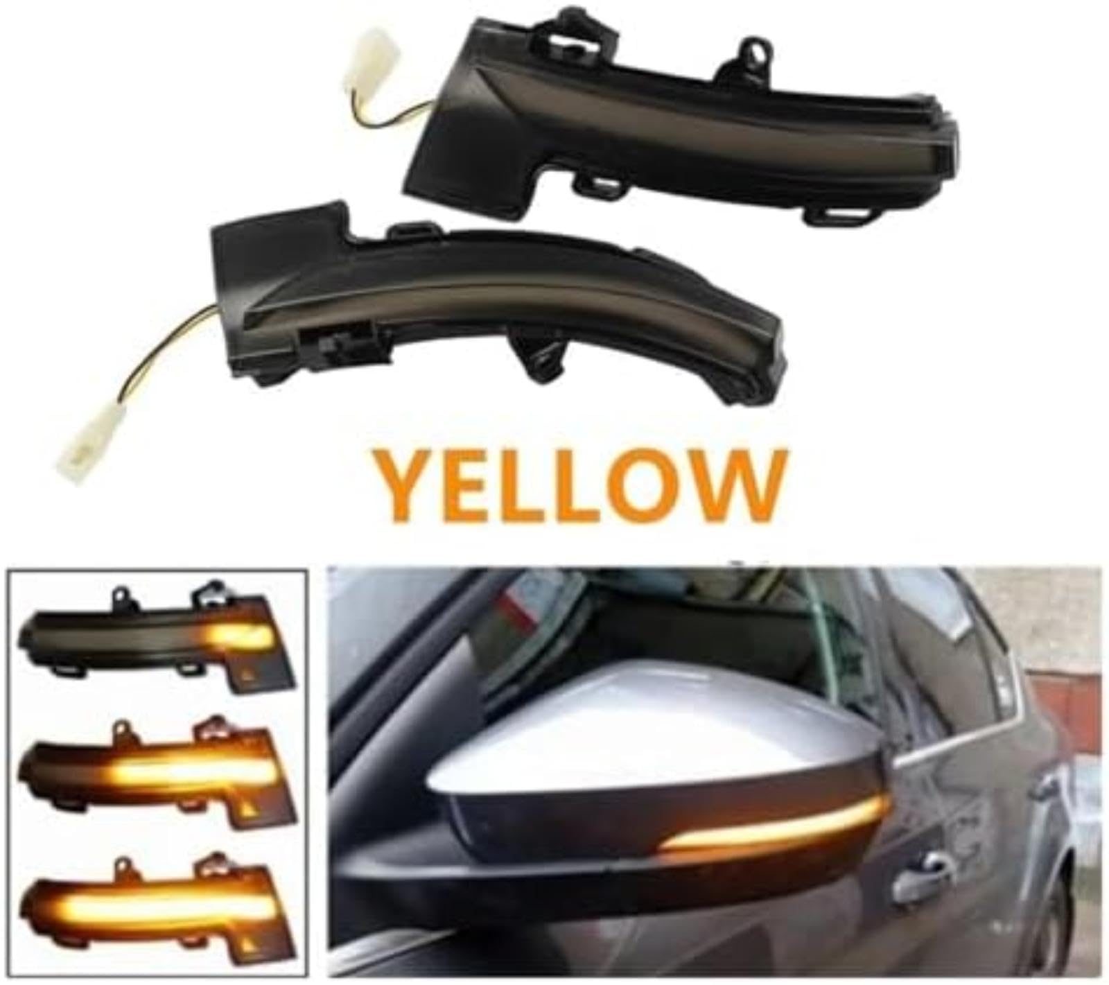 Włączony kierunkowskaz samochodowy, dla Skoda, dla Octavia 3 5E3 Nl3 Nr3, dla Combi 5E5 Led dynamiczne boczne lusterko wsteczne sekwencyjne migacz lampa skrzydłowa (Smoked black Yellow)