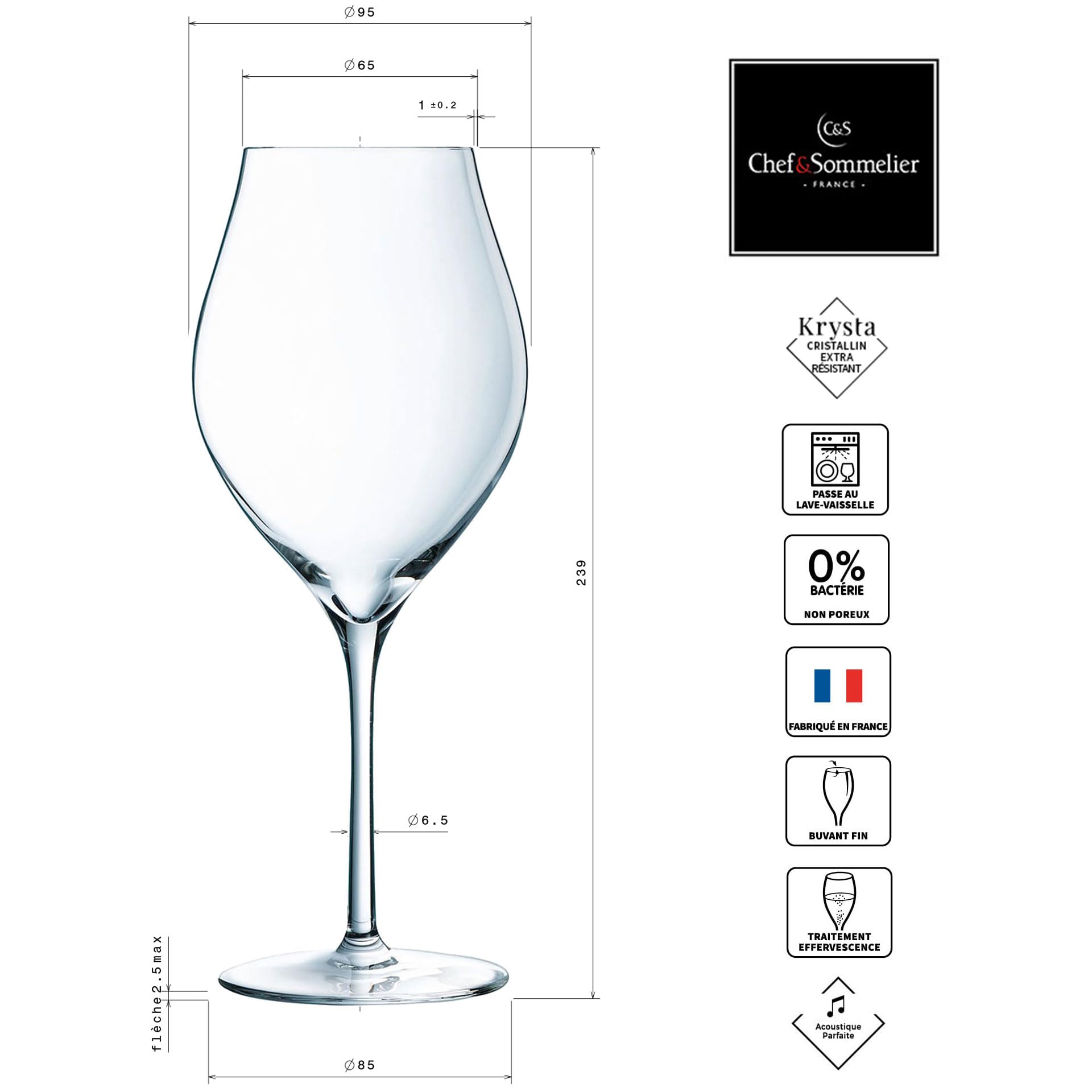 Chef & Sommelier Copas de Vino Exaltation 55 cl Juego de 6 | Vidrio transparente resistente, copas de cristal con pie, apto para lavavajillas, fabricado en Francia