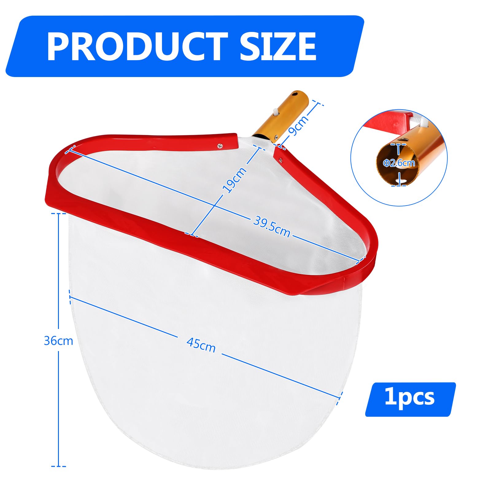 Recogedor para Piscina Red de Malla Fina para Algas Rastrillo de Superficie para Piscina, Red de Limpieza con Marco de Aluminio Rojo para Estanque, Piscina, Parque Acuático, Fuente (Sin Mango)