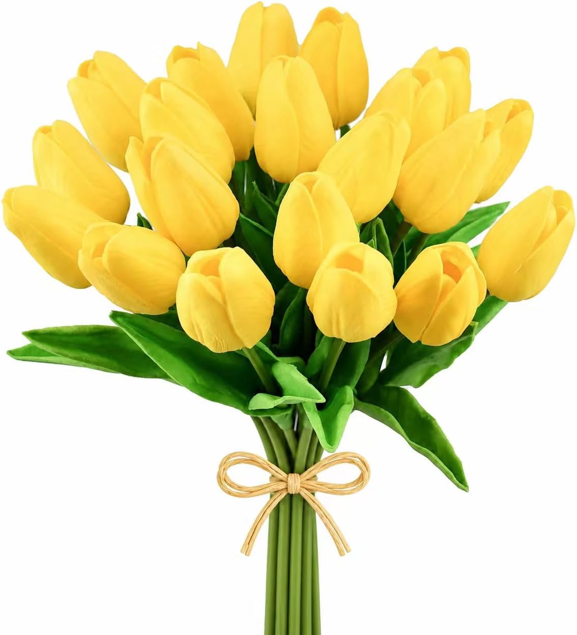 Mandy's Yellow Artificial Tulips Flowers Centerpiece, 13.5" Lifelike PU Fake Floral Stems 20pcs for Kitchen Island & Dining Table, Spring Decor for Easter