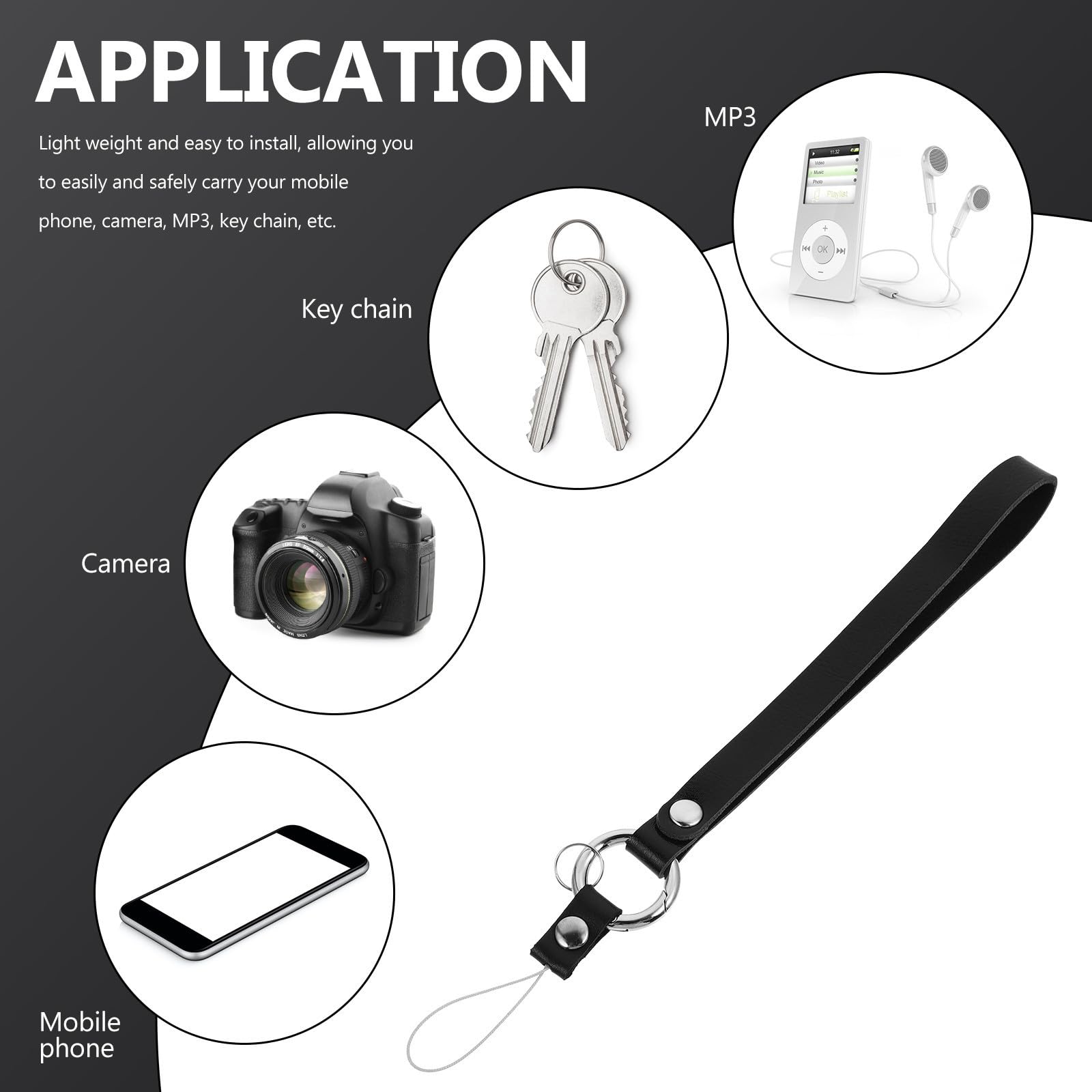 TEHAUX Handschlaufe Kamera Schlüsselanhänger mit Abnehmbarem Design und Abnehmbarem Design aus Leder Anti Rutsch Funktion Handy Armband Schwarz für Zuhause und Büro