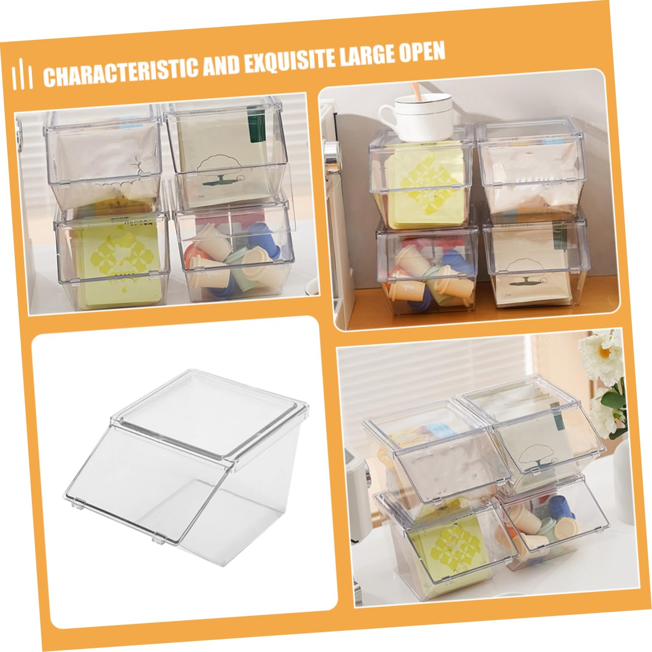 ABOOFAN Porta Bolsitas de Té Acrílico 4 Piezas, Caja Organizadora | Set Apilable de Sobremesa, Acabado Liso, para Mantener Pequeños Objetos Ordenados