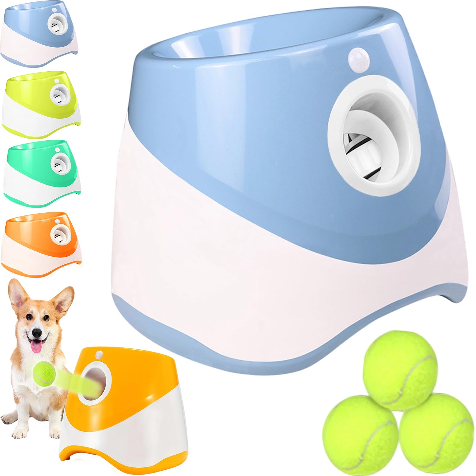 Lanceur de balles et distributeur de friandises pour chien, lanceur de balles de tennis interactif avec 3 réglages de distance, comprend 3 balles, parfait pour jouer en intérieur et en extérieur