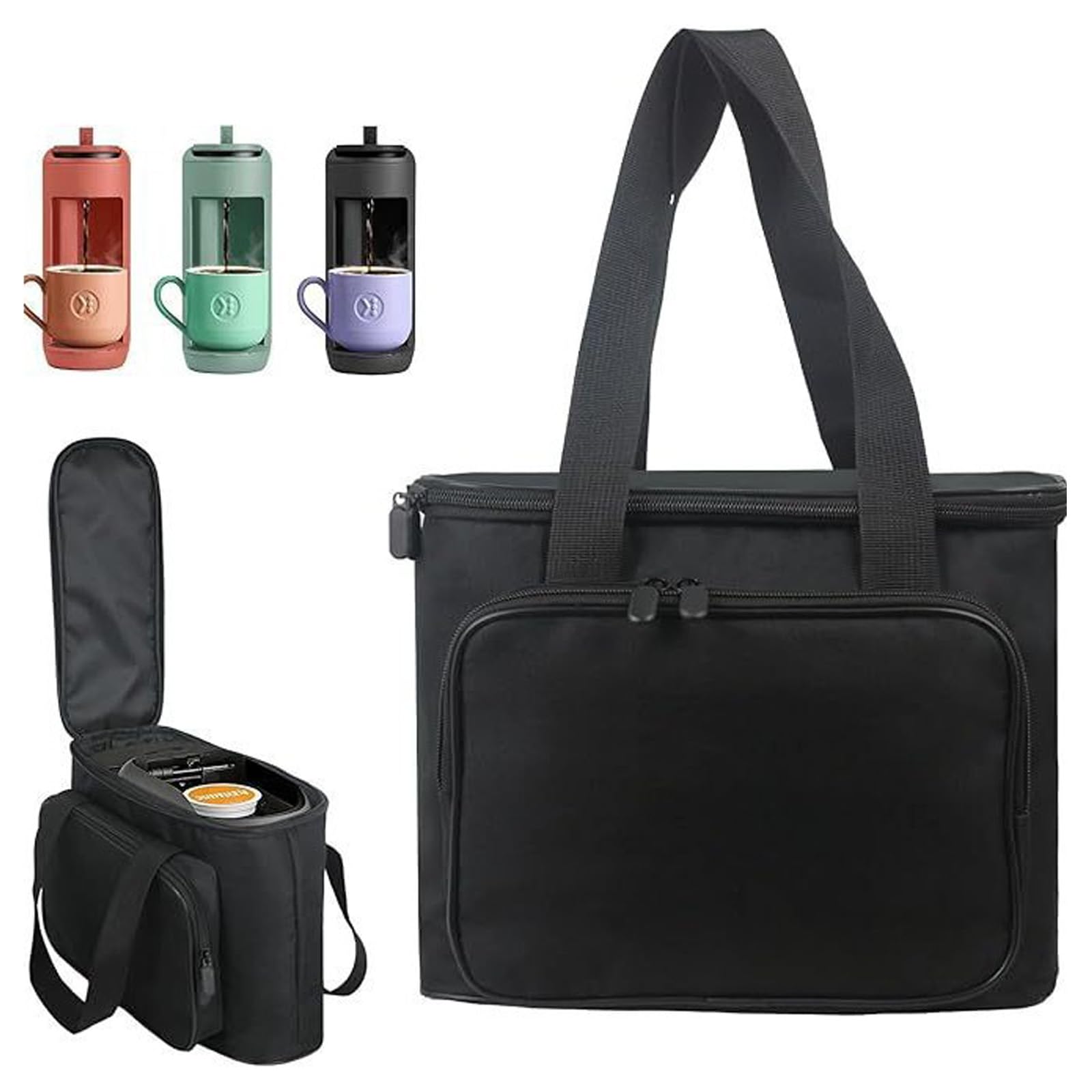 Elnwnnkc Portable Organizers Bag for Compact Coffee Makers Featuring Accessory Pockets and Sturdy Handle Polyester Materials