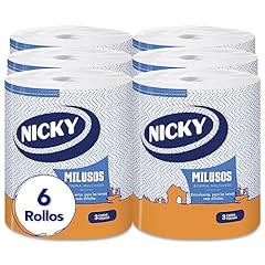 Nicky Miluss - Carta da cucina extra forte, confezione da 6 rotoli, 340 fogli a 3 strati per rotolo, carta super assorbente ed extra forte, imballaggio riciclabile, cellulosa pura al 100% certificata