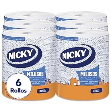 Nicky Miluss - Carta da cucina extra forte, confezione da 6 rotoli, 340 fogli a 3 strati per rotolo, carta super assorbente ed extra forte, imballaggio riciclabile, cellulosa pura al 100% certificata
