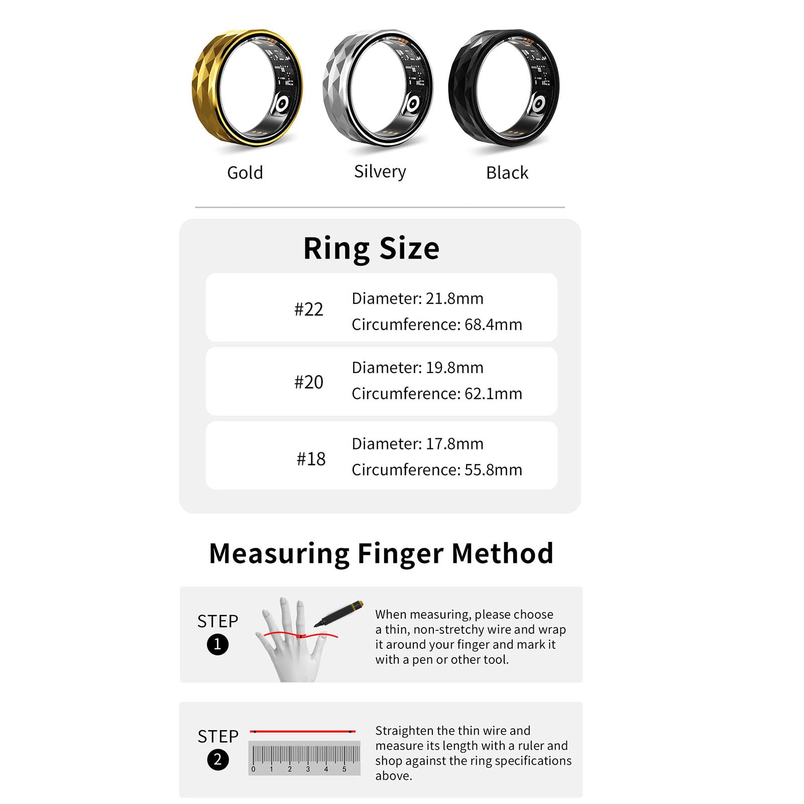 Cuifati Smart Ring, Sleep Tracking, Exercise Data Recording, Minimalist Style, Stay and Energetic, Battery Life 5-7 Days, IP68 Rating (No. 18)