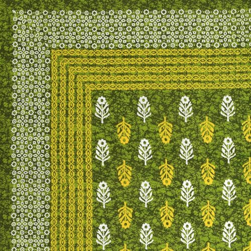Image of RajasthaniKart Pure 100% Cotton Single Bed Sheet with 1 Pillow Cover (Bedsheet for Single Bed Cotton, Green Small Booty)